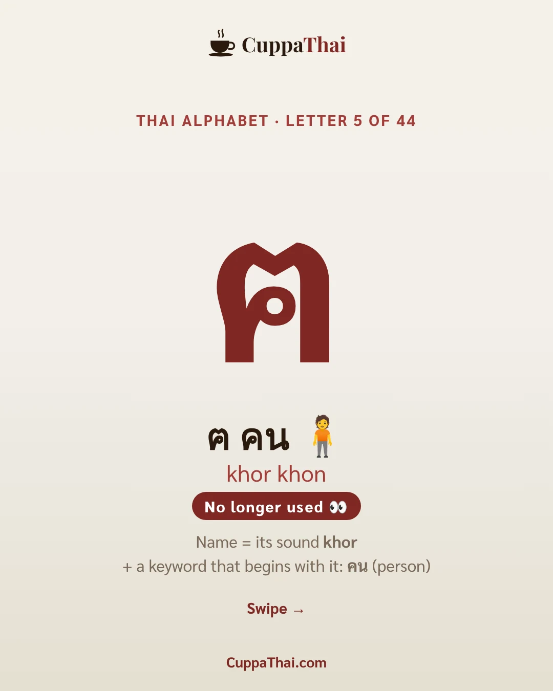 Cover. ฅ คน (khor khon), Thai alphabet letter 5 of 44