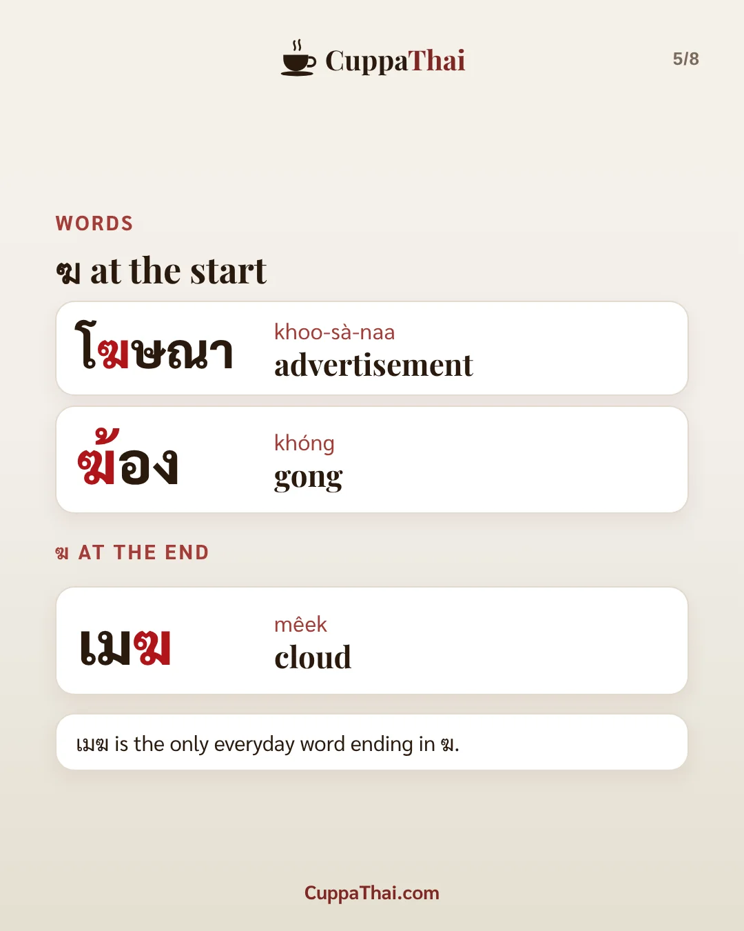 ฆ ระฆัง (khor ra-khang): Thai alphabet, letter 6 of 44, slide 5